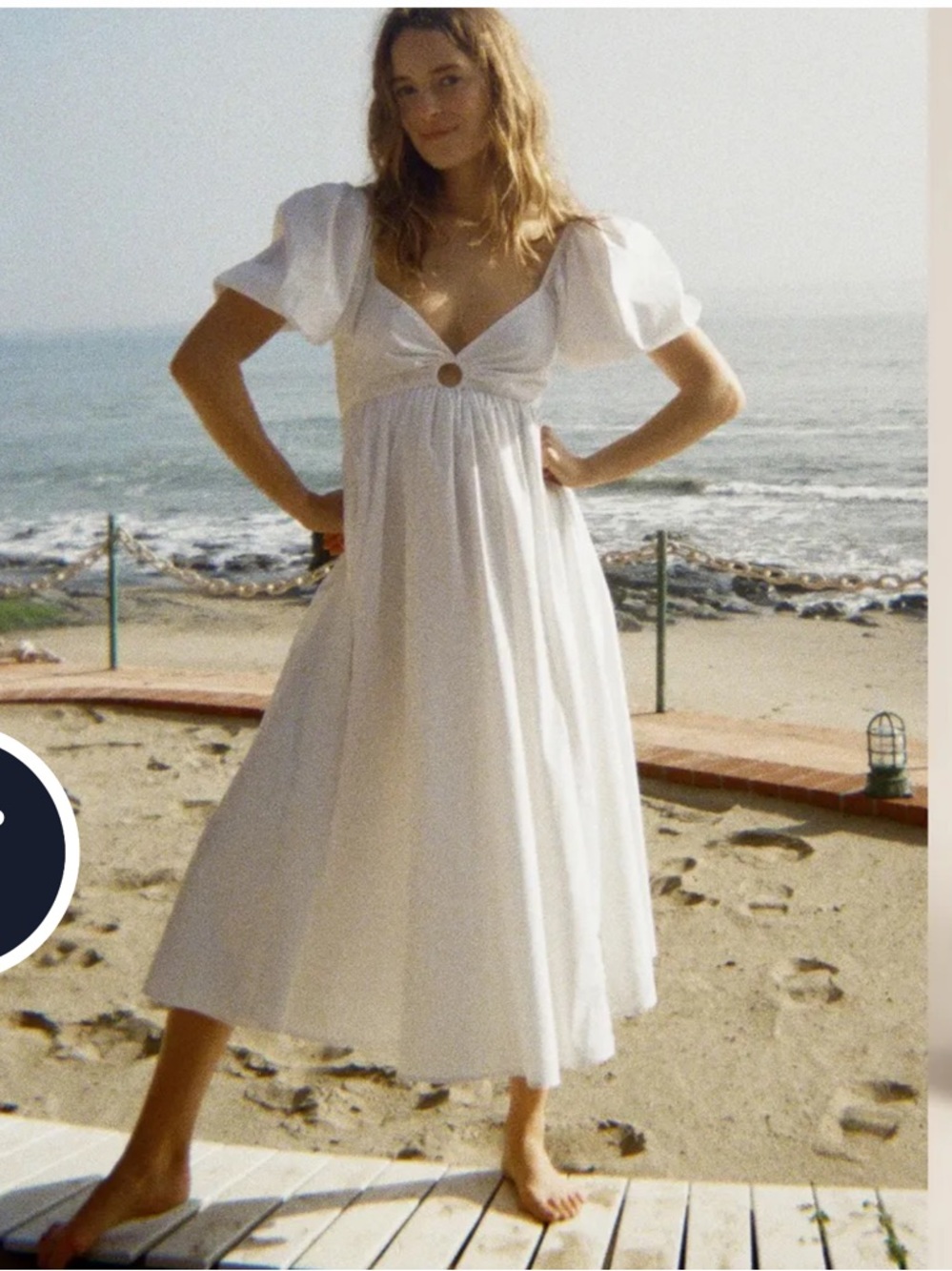 Abercrombie & Fitch White Puff-Sleeve Midi Dress